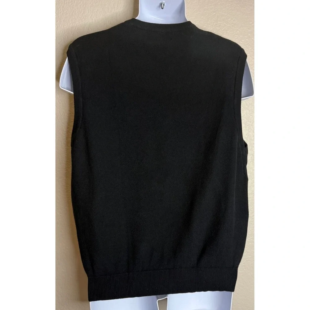 Polo Golf Ralph Lauren Mens L Sweater Vest Black Cotton V Neck Knit Logo Preppy