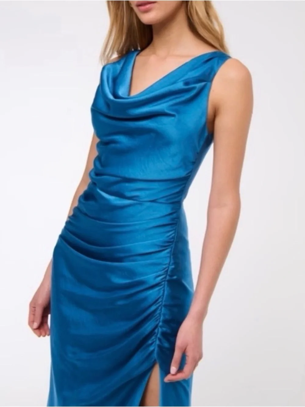 NWT Abercrombie & Fitch Blue Satin Cowl Neck Maxi Dress Small Formal Wedding
