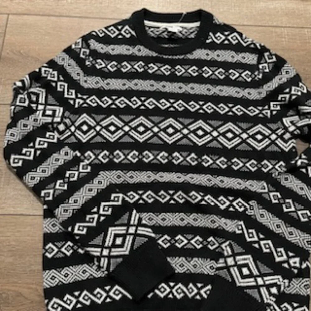 NEW‎ William Rast Sweater Men’s MEDIUM  Black & White Cotton Geometric