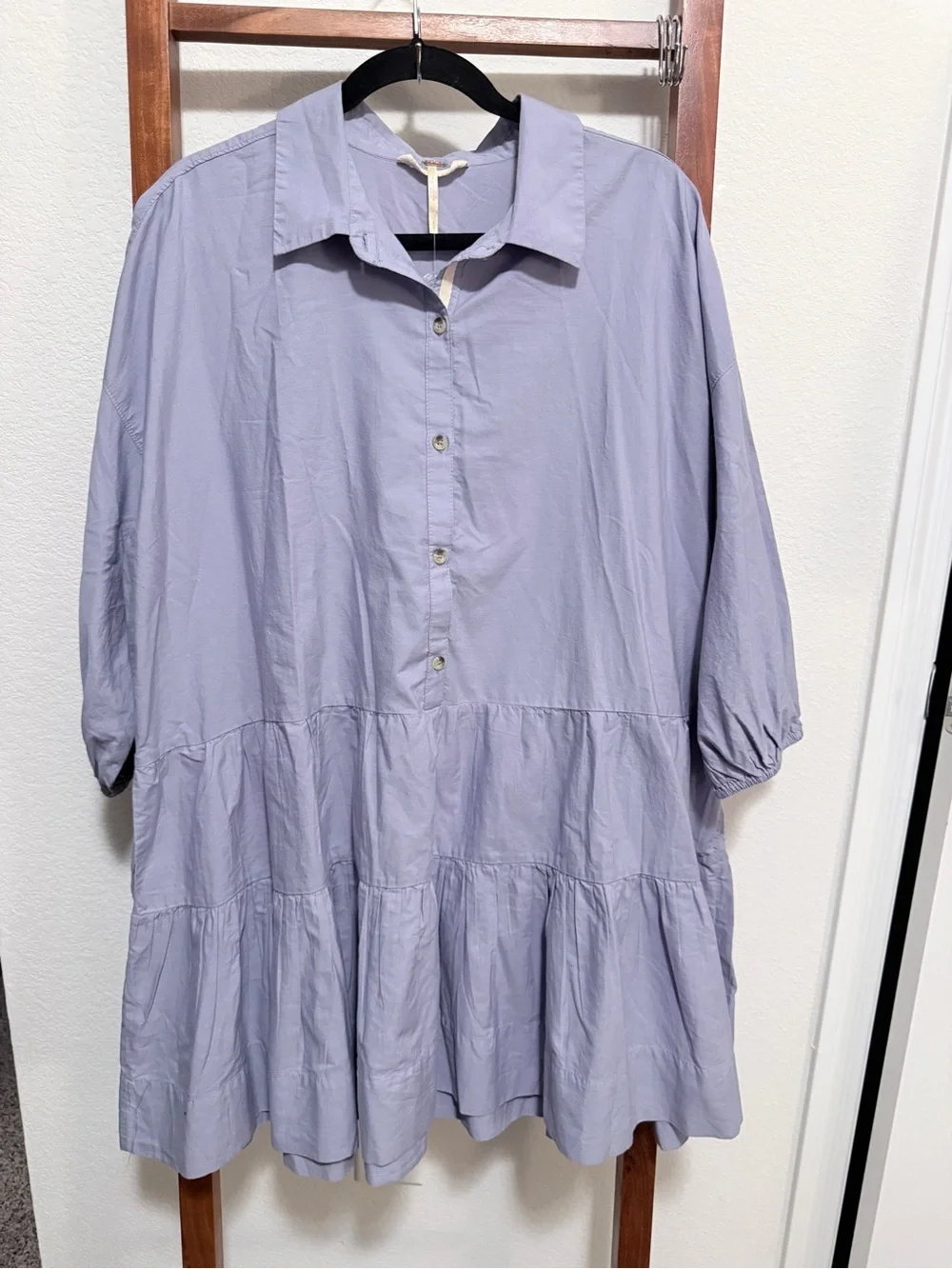 Free People Lavender Button-Front Tiered Mini Dress Size Large NWT
