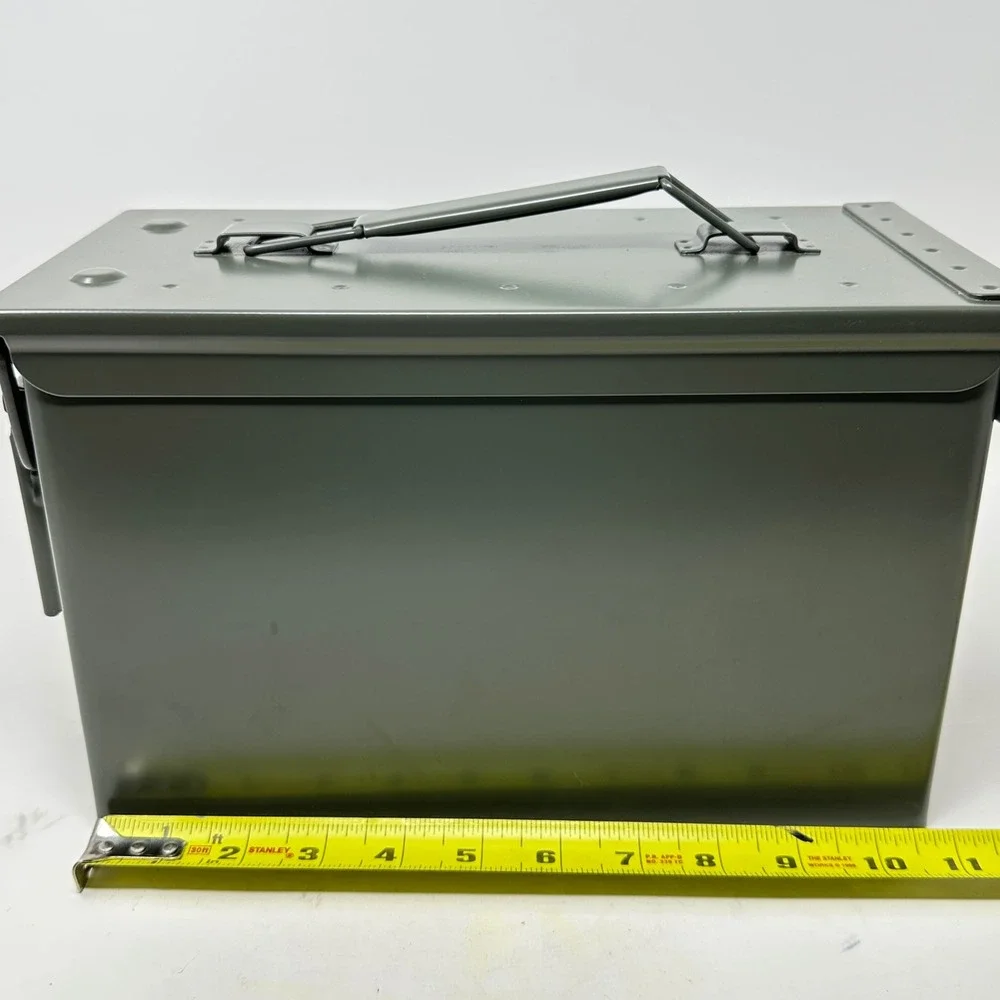 Military Style Steel Ammo Can 50 Caliber Olive Drab Green Storage Box Utility