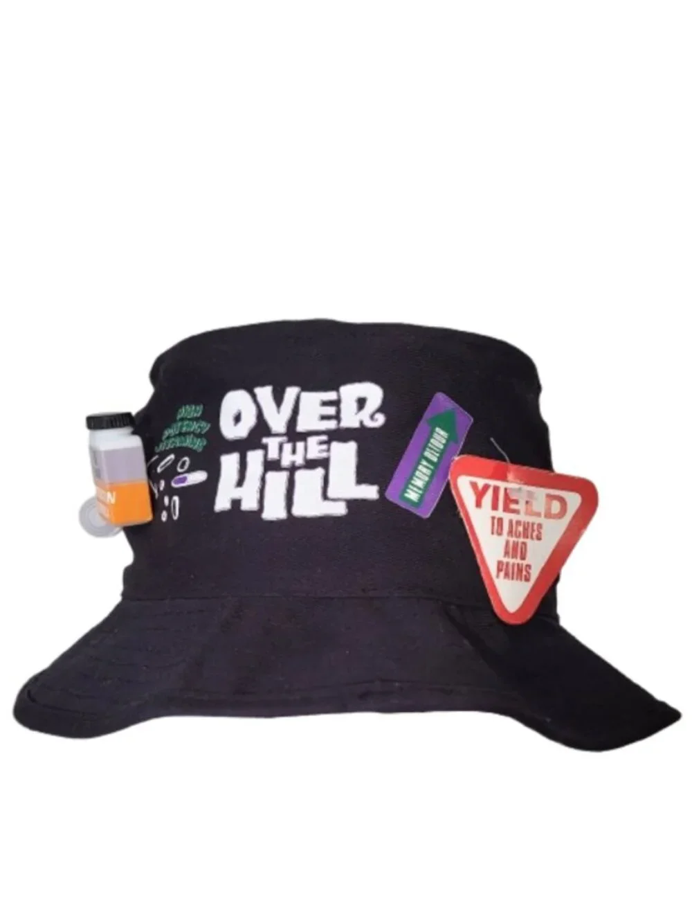 OVER THE HILL 100% Cotton Black Birthday Survival Bucket Hat - Men's One Size