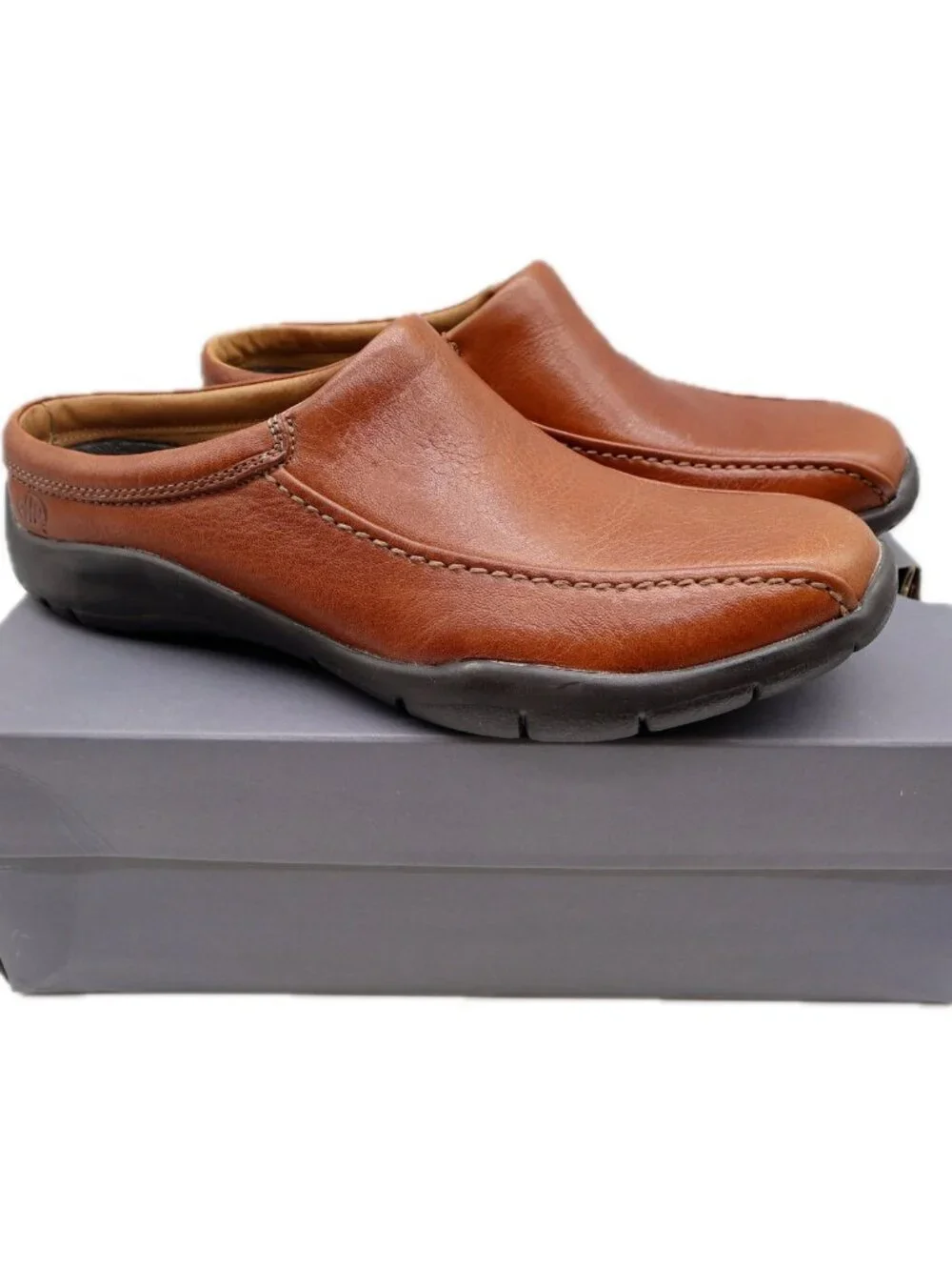 Hush Puppies Zoom Clogs Mens 10 Tan Leather Slip On Comfort Shoes
