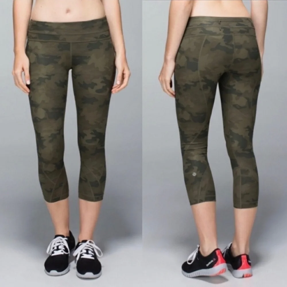 Lululemon Run Inspire Crop Leggings Luxtreme Savasana Camo Fatigue Green