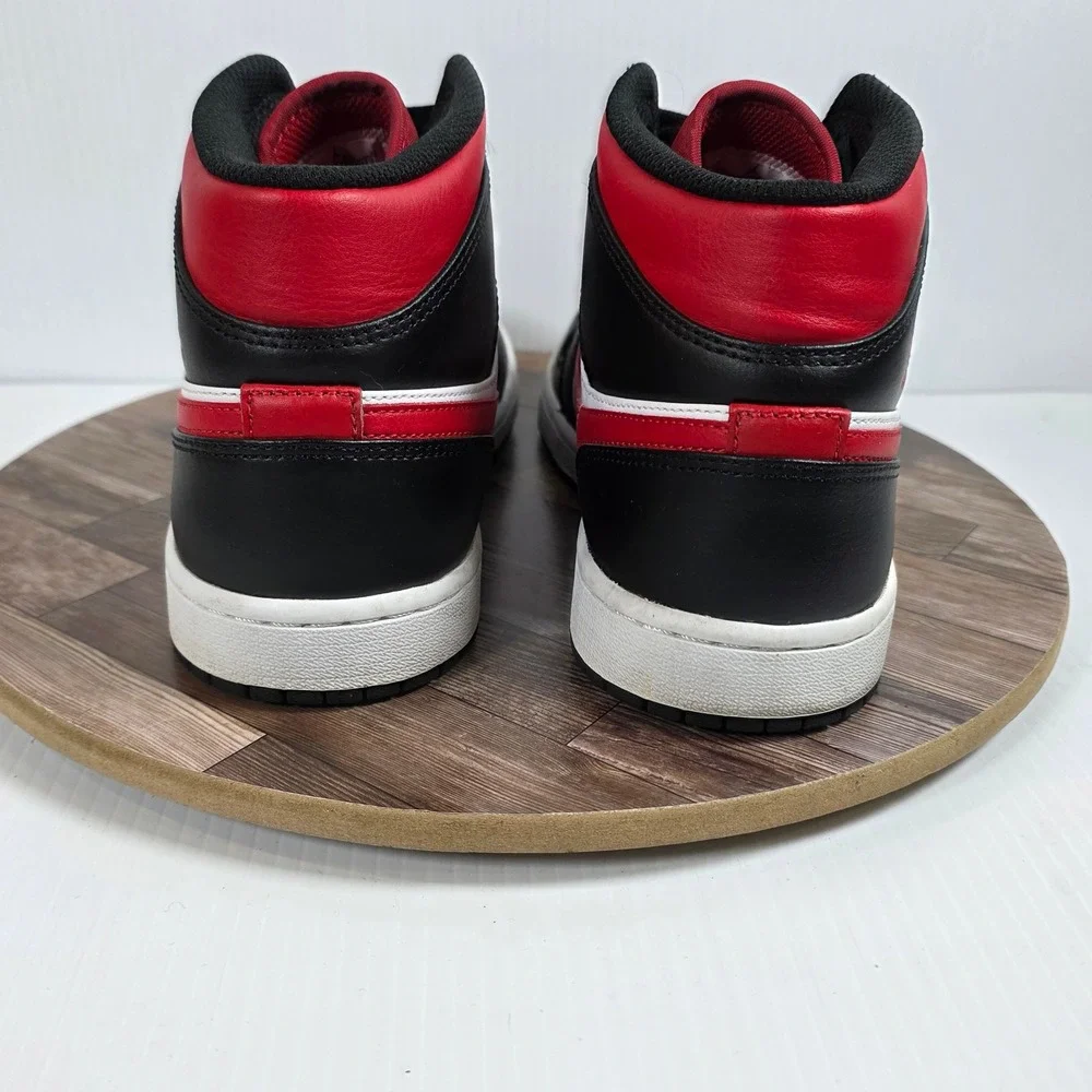 Nike Air Jordan 1 Mid Bred Toe Red/Black/White Leather Sneakers Size 8