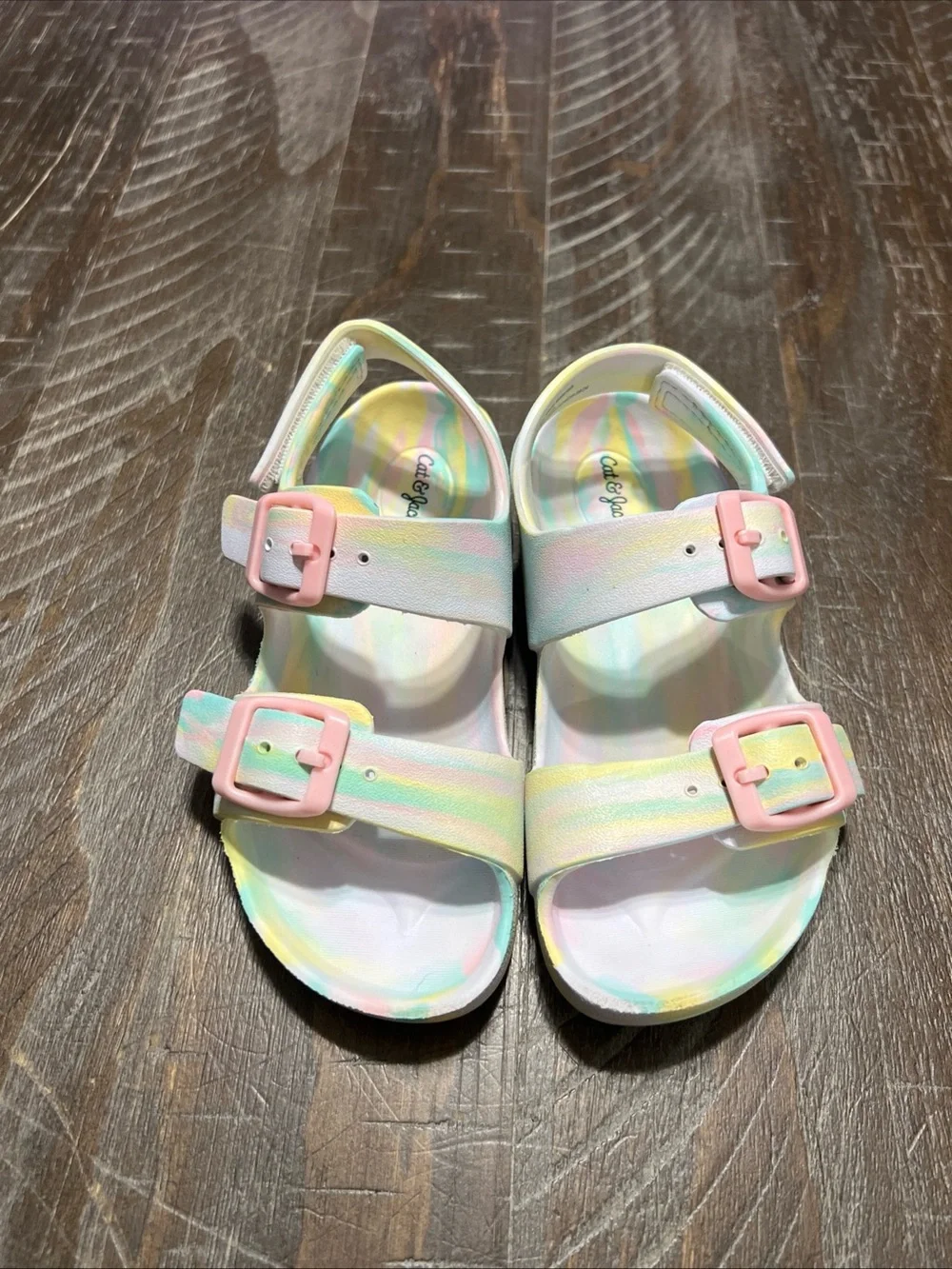 Cat & Jack Kids Pastel Rainbow Buckle Sandals - size 10 toddler