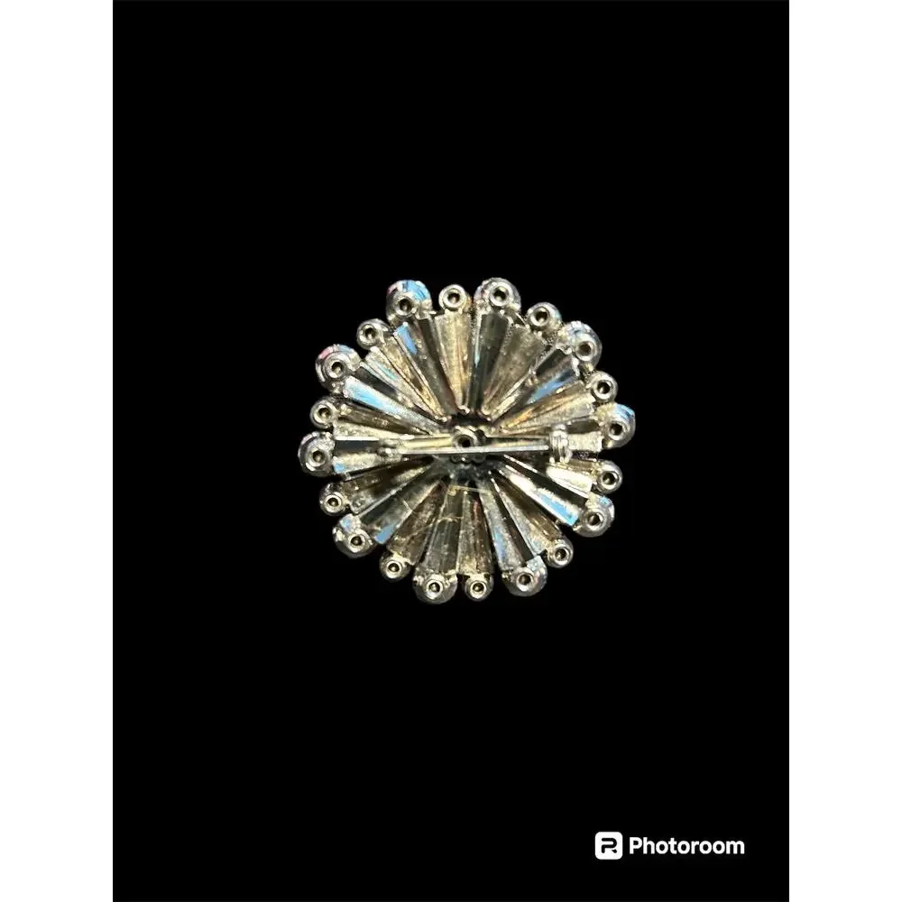 1940s Handset Rhinestone Flower Brooch Vintage Floral Antique Costume Jewelry