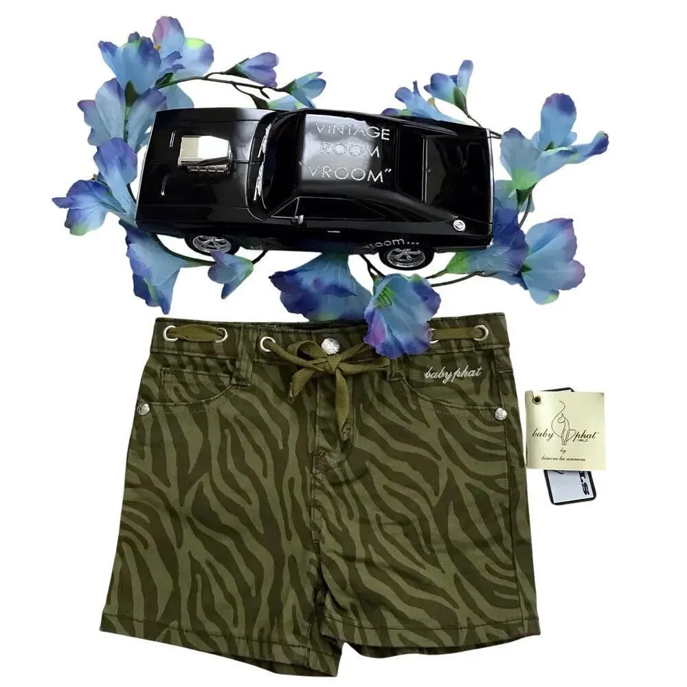 Baby Phat NWT Zebra Green Denim Shorts Girls 6