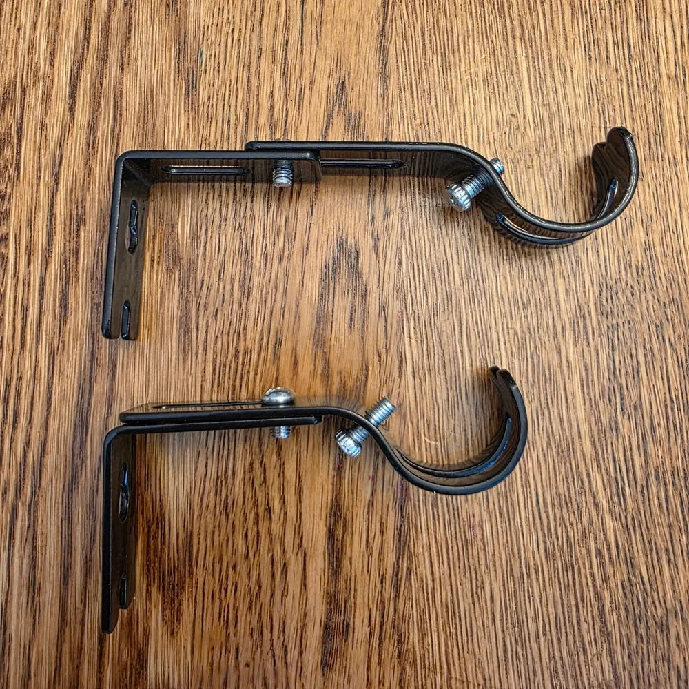 Black Adjustable Curtain Rod Brackets Set of 2‎ Metal Wall Mount Hardware 1 Inch
