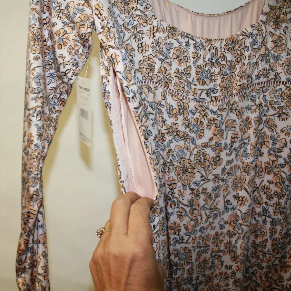 Free People BOHEME MINI DRESS Women Size 8‎ Dress Beige Yellow Floral NWT $128