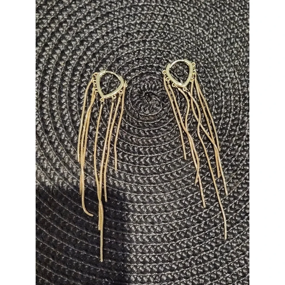 Gold Heart‎ Huggie Hoop Earrings Long Snake Chain Tassel Fringe Statement Dangle