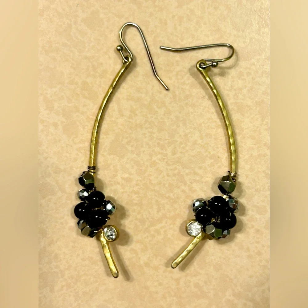 Dangle Gold Silver Black Beaded Boho‎ Glam Earrings