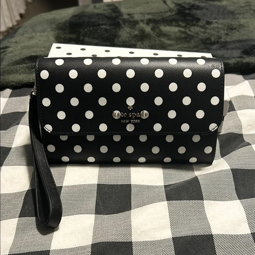 kate spade Black & White Polka Dot Wristlet Clutch