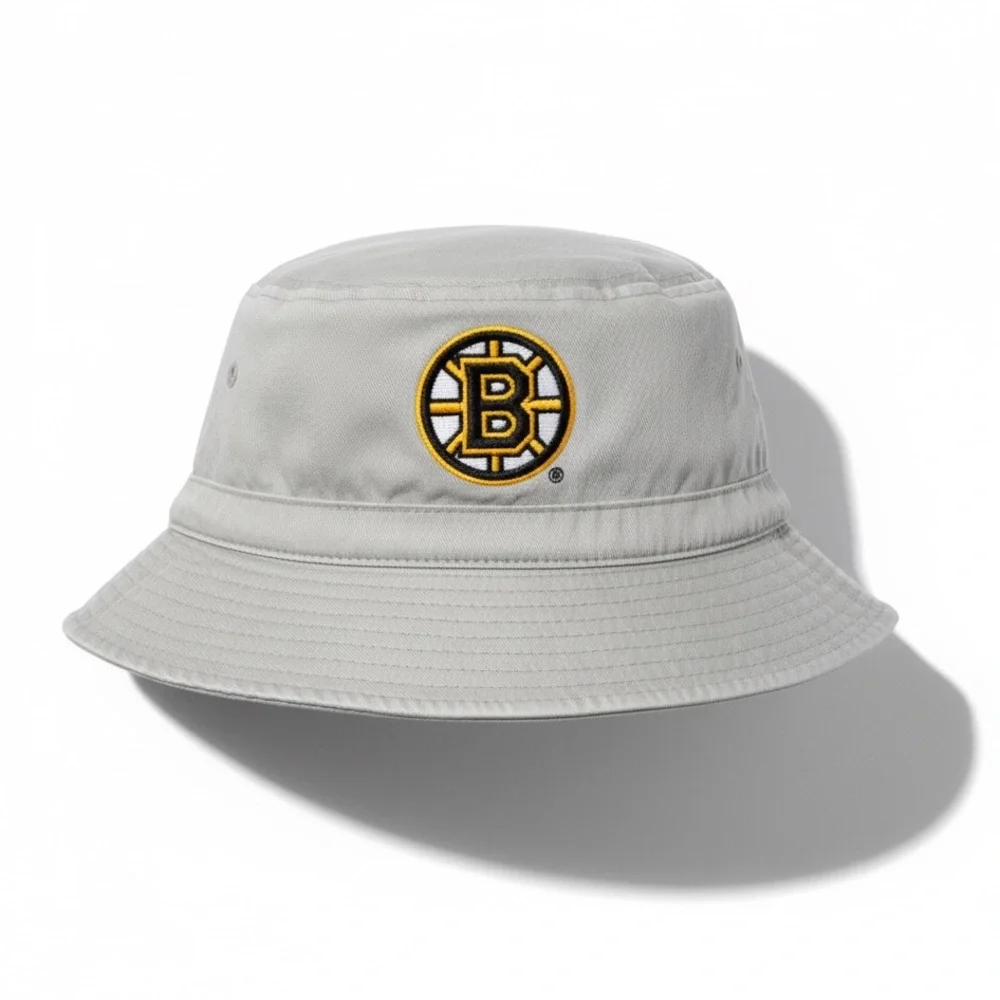 NHL Boston Bruins Logo Bucket Hat Khaki Cotton Fan Cap One Size