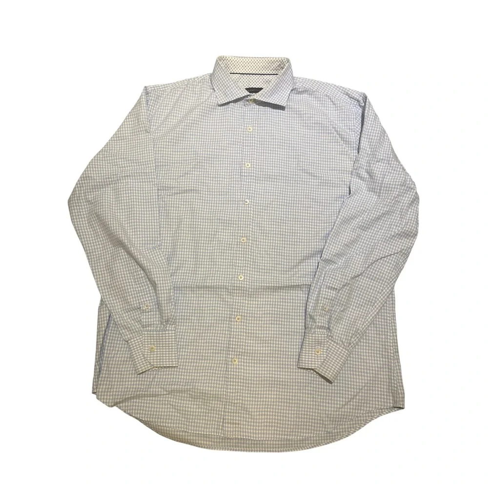Bugatchi Shaped Fit Mens XL Long Sleeve Button Down Shirt Blue Gingham Check‎