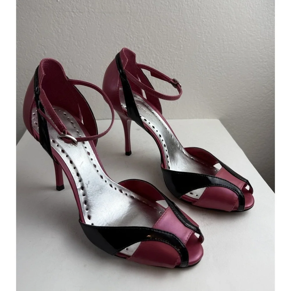 BCBGirls Y2K Iggy Pink Black Patent D'Orsay Pump Heel 8.5 Barbiecore 2000s Bratz