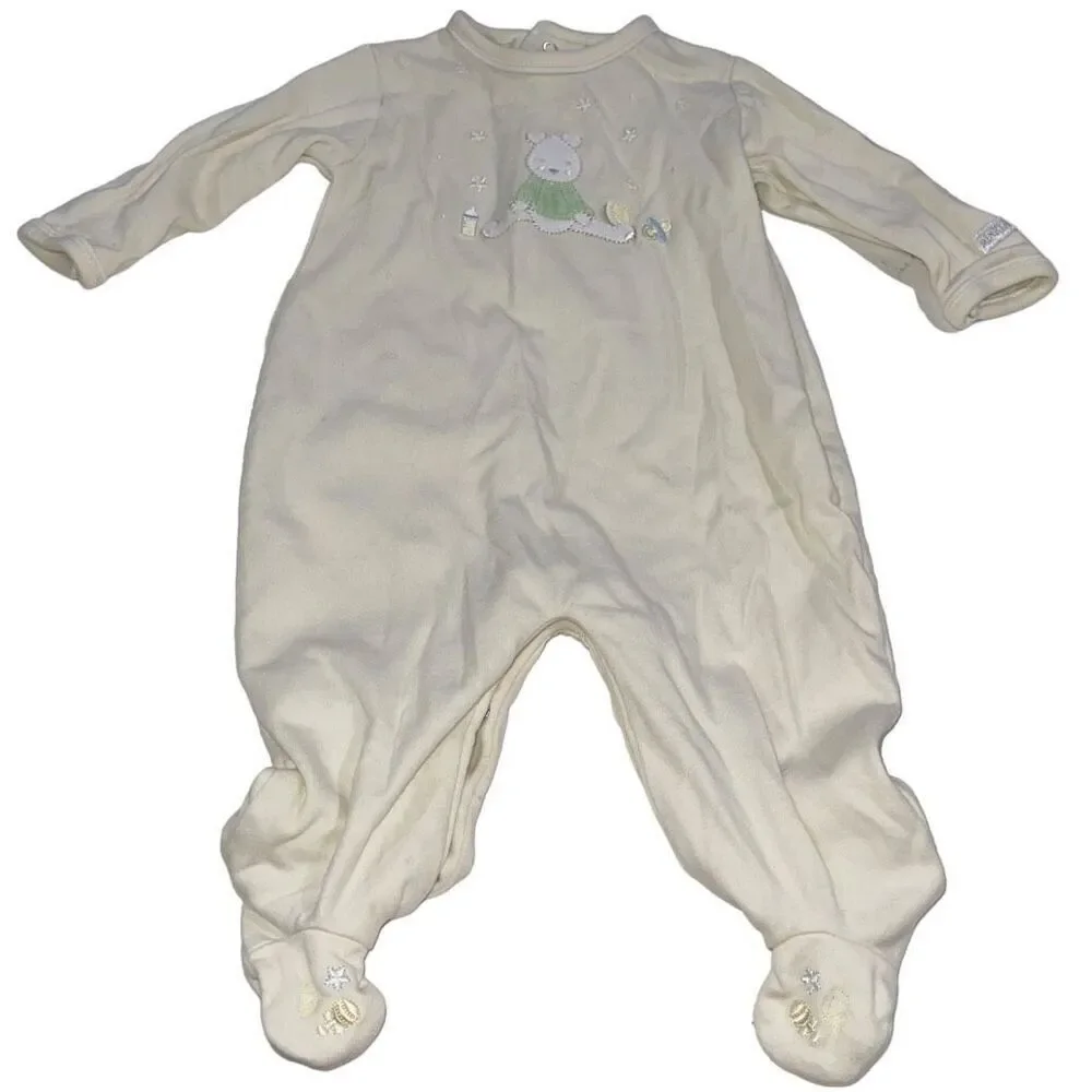 Mini Clasix Pale Yellow Embroidered‎ Teddy Bear Footie Pajamas - Size 6 months