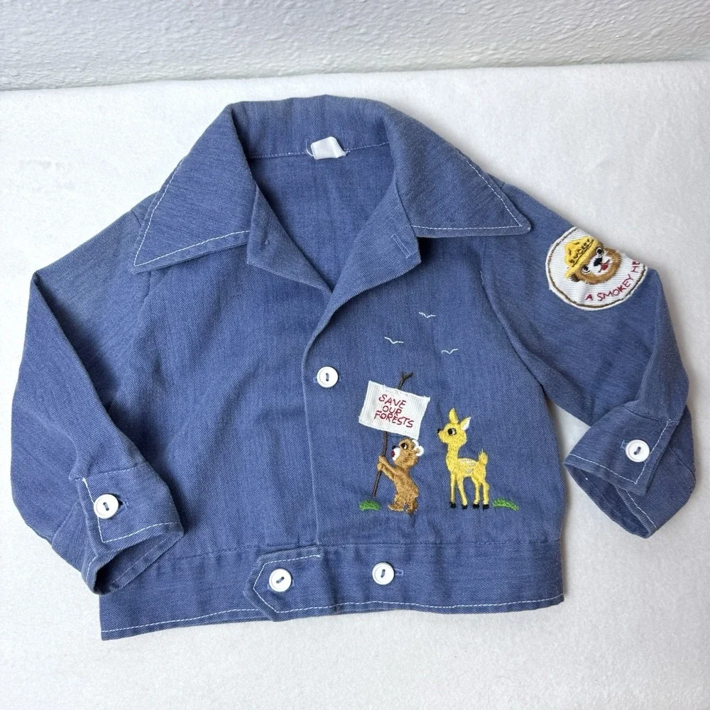 Vintage Baby Smokey The Bear Jacket 60 70s Denim Shirt Save Our Forests *no Size