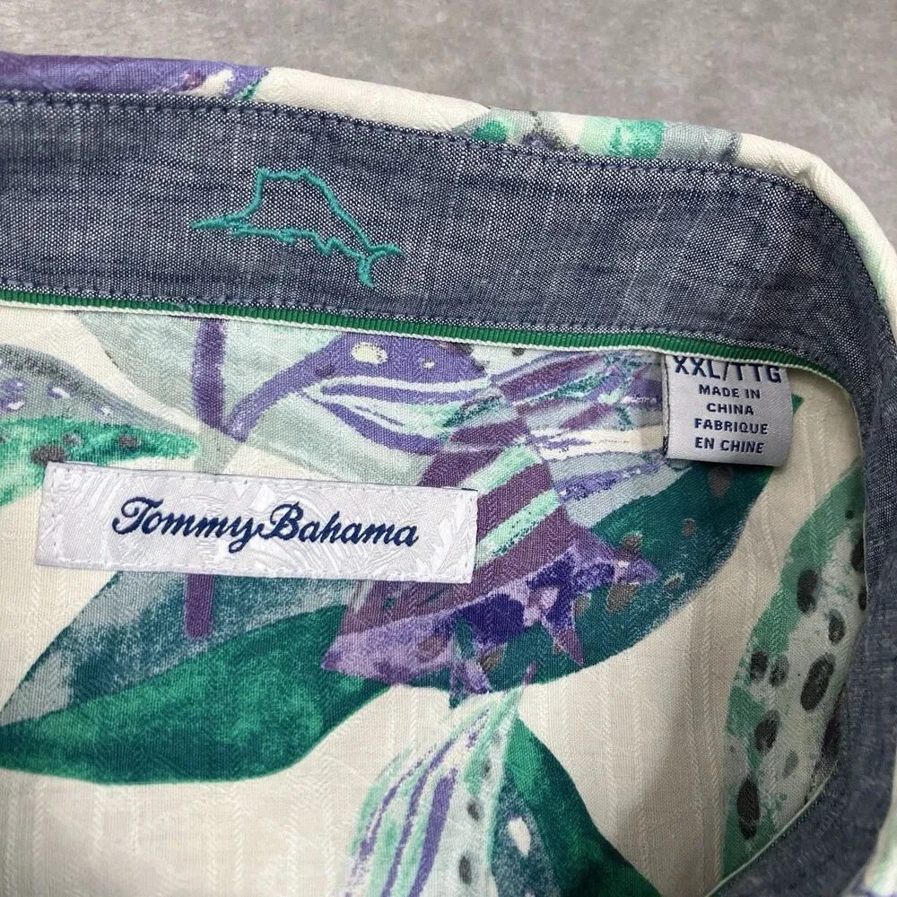 Tommy Bahama 100% Silk Tropical Leaf Short Sleeve Button Up Shirt Men’s XXL