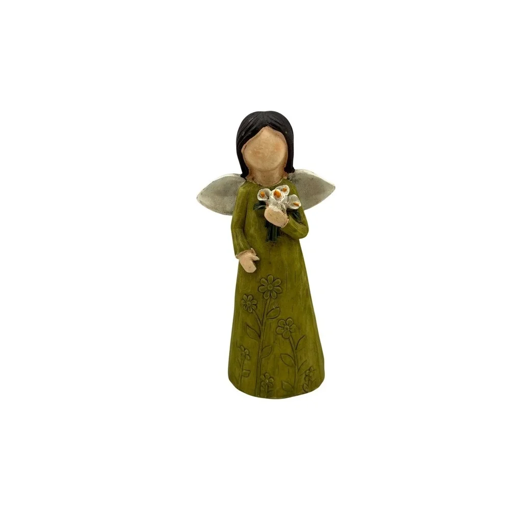 Willow‎ tree Angel Figurine Gr Floral Gown Holding Lilies Resin Statue 4.5 Inch