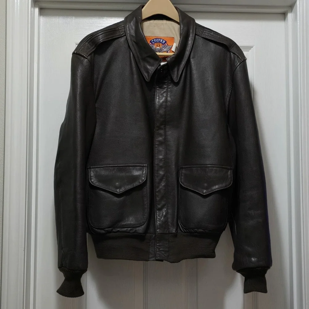 VTG Cooper A-2 100% Goatskin Leather USAF‎ Brown Bomber Flight Jacket Men's 44 R