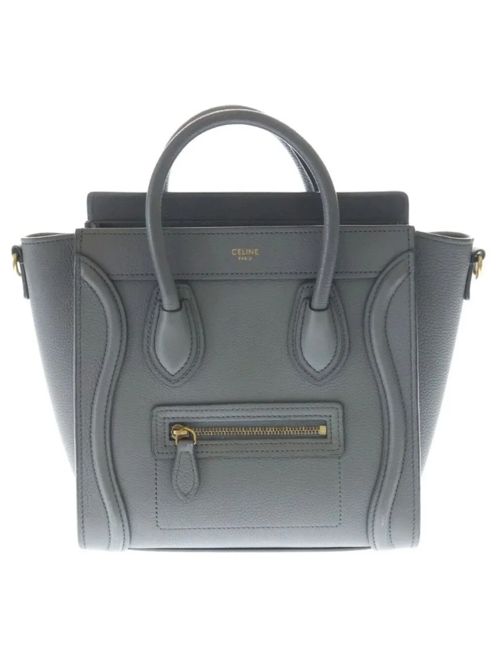 Celine Luggage Nano 2-Way Shoulder Bag Gray Leather