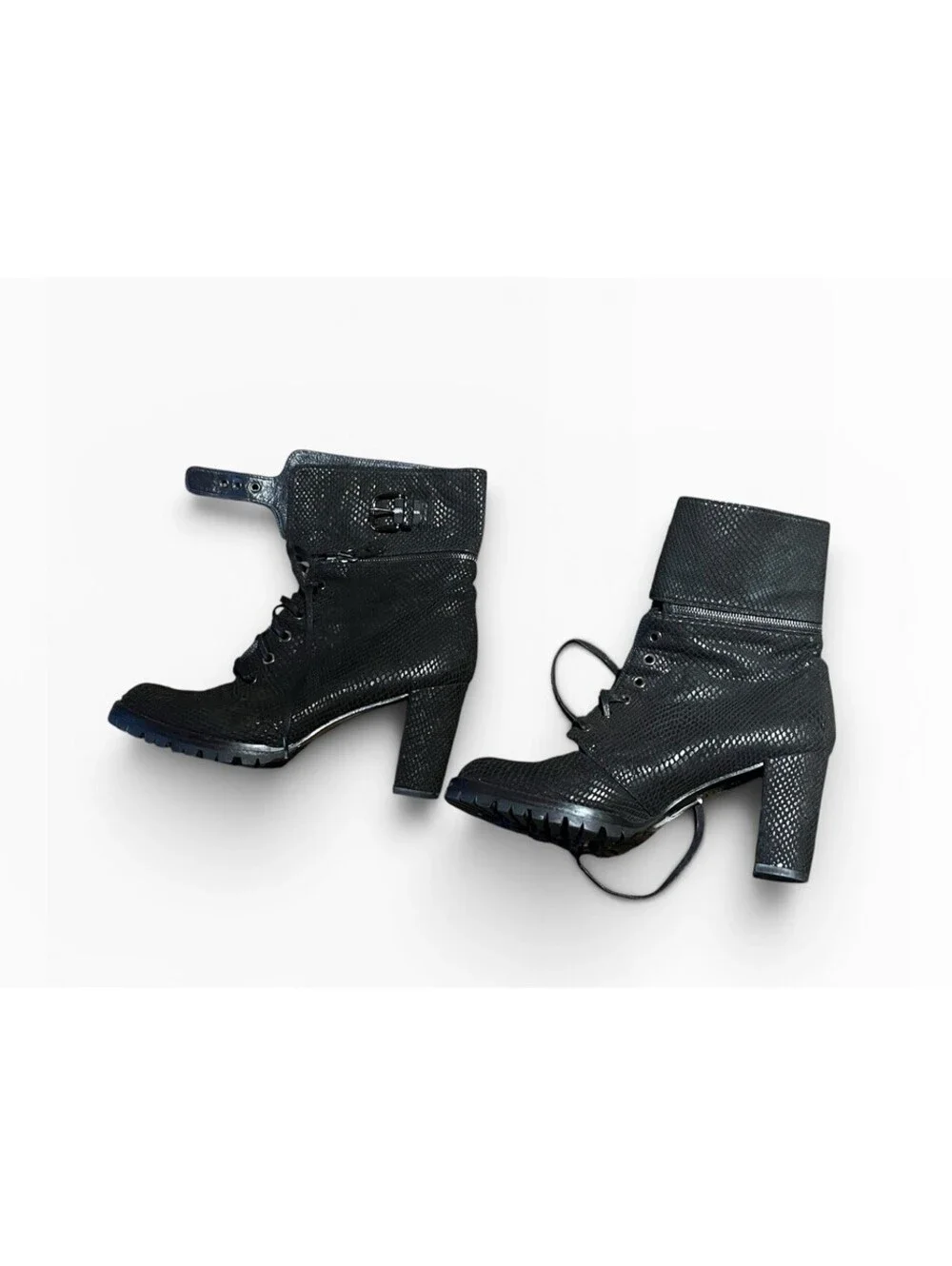 Stuart Weitzman Black Reptile Platform Lace Up Boots Women's 7.5 Estimated