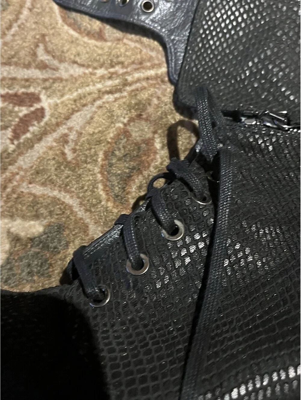 Stuart Weitzman Black Reptile Platform Lace Up Boots Women's 7.5 Estimated