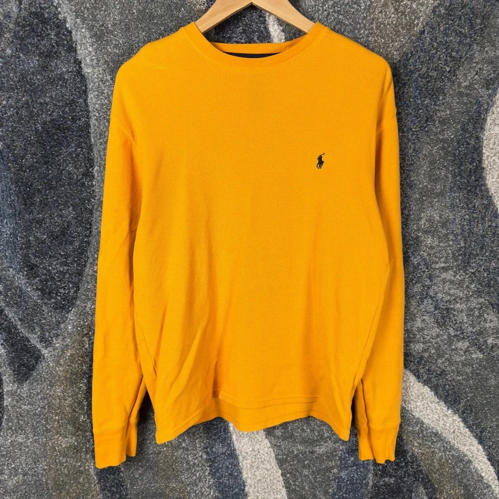 Polo‎ Ralph Lauren Thermal Shirt Mens M Yellow Excellent Waffle Knit Long Sleeve