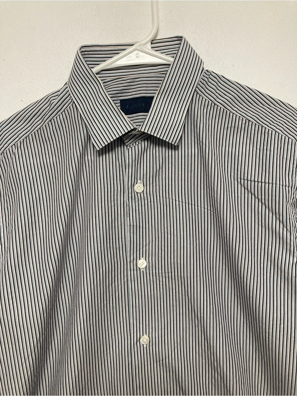 LANVIN Paris Made In Italy Multi Stripe 100% Cotton Dress Shirt Size 39 15.5