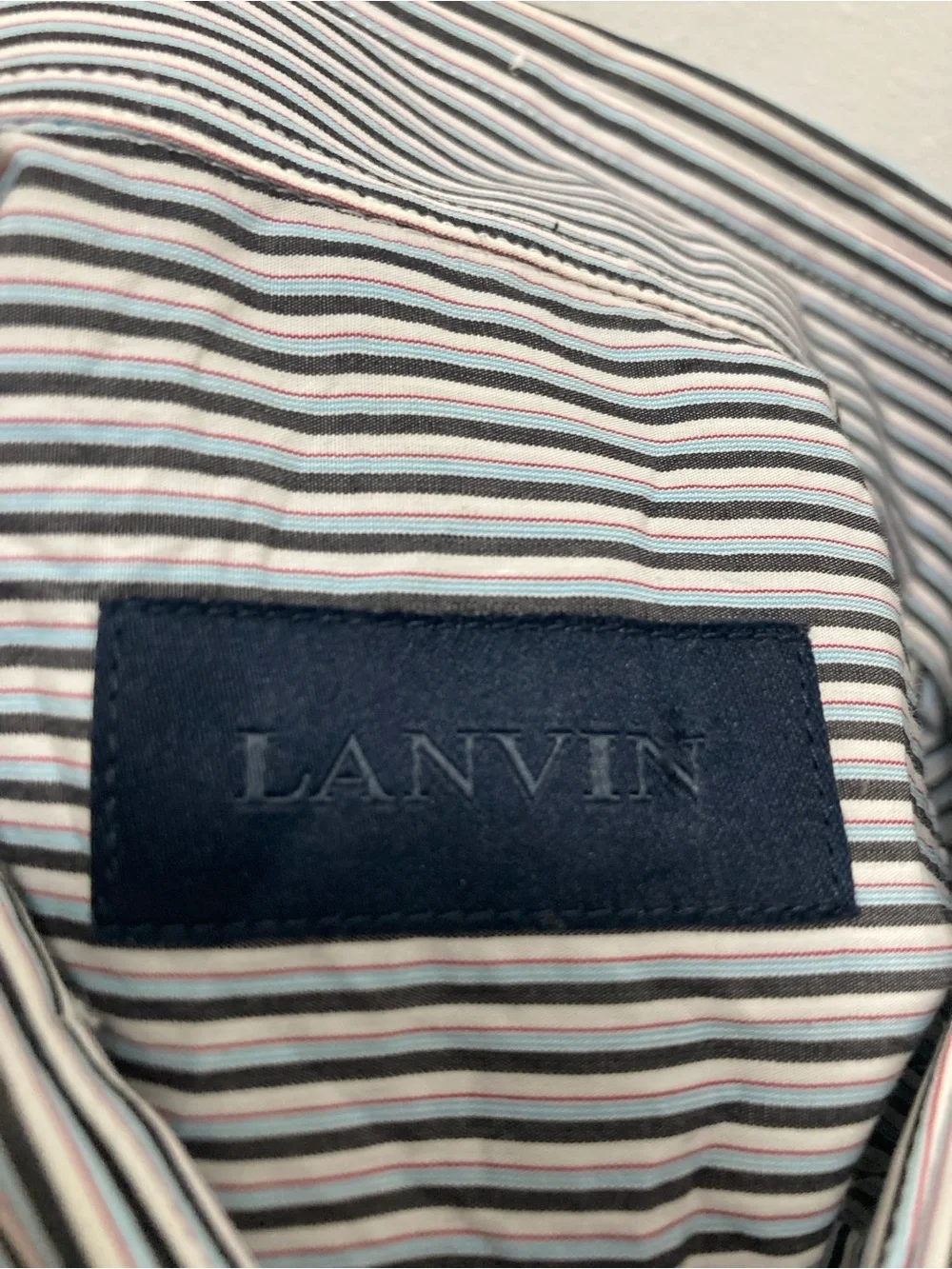 LANVIN Paris Made In Italy Multi Stripe 100% Cotton Dress Shirt Size 39 15.5