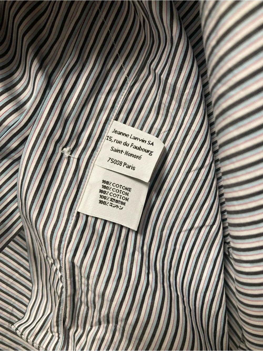 LANVIN Paris Made In Italy Multi Stripe 100% Cotton Dress Shirt Size 39 15.5
