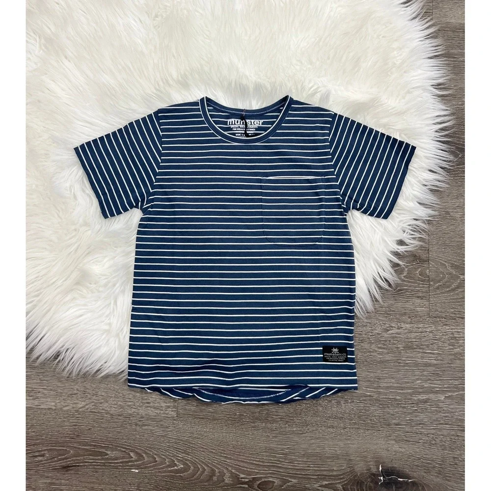 Munster Boys Navy Short Sleeve Striped Tee Size 7 NEW ($40)