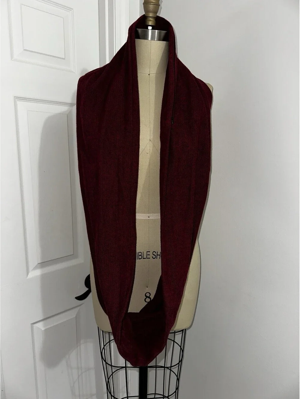 Burgundy Circle Infinity Scarf With Hidden Pocket