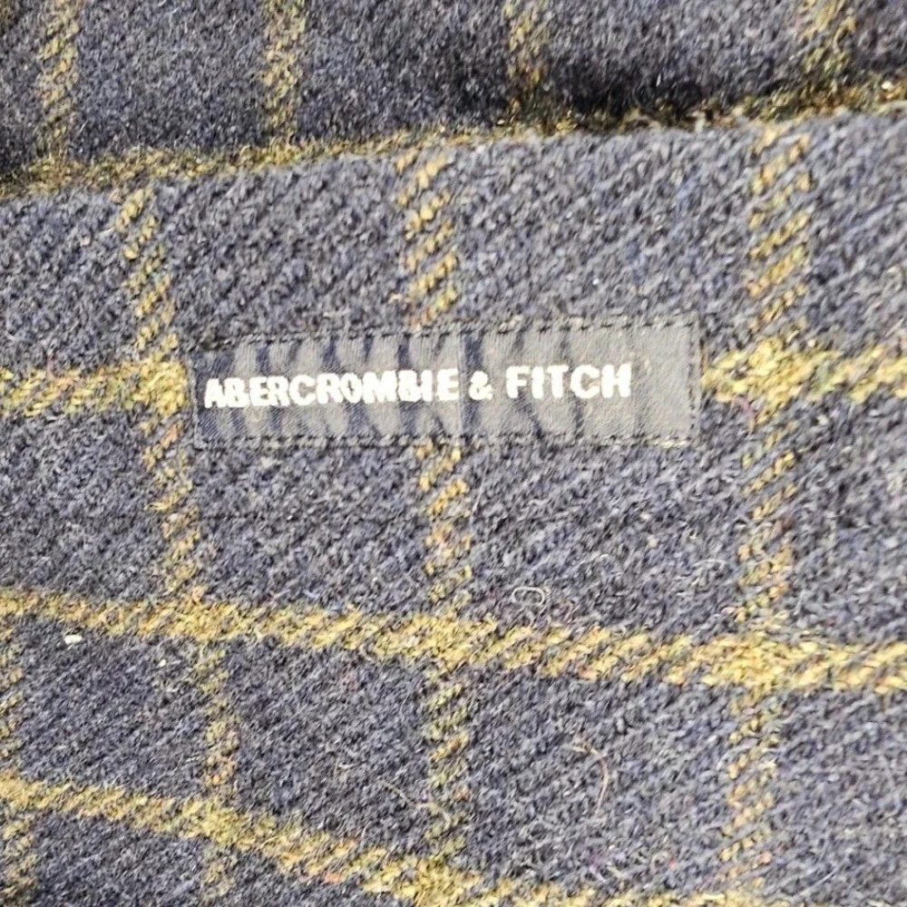 Abercrombie & Fitch  XL Wool Blend Plaid Flannel Shirt Navy Yellow‎ Windowpane