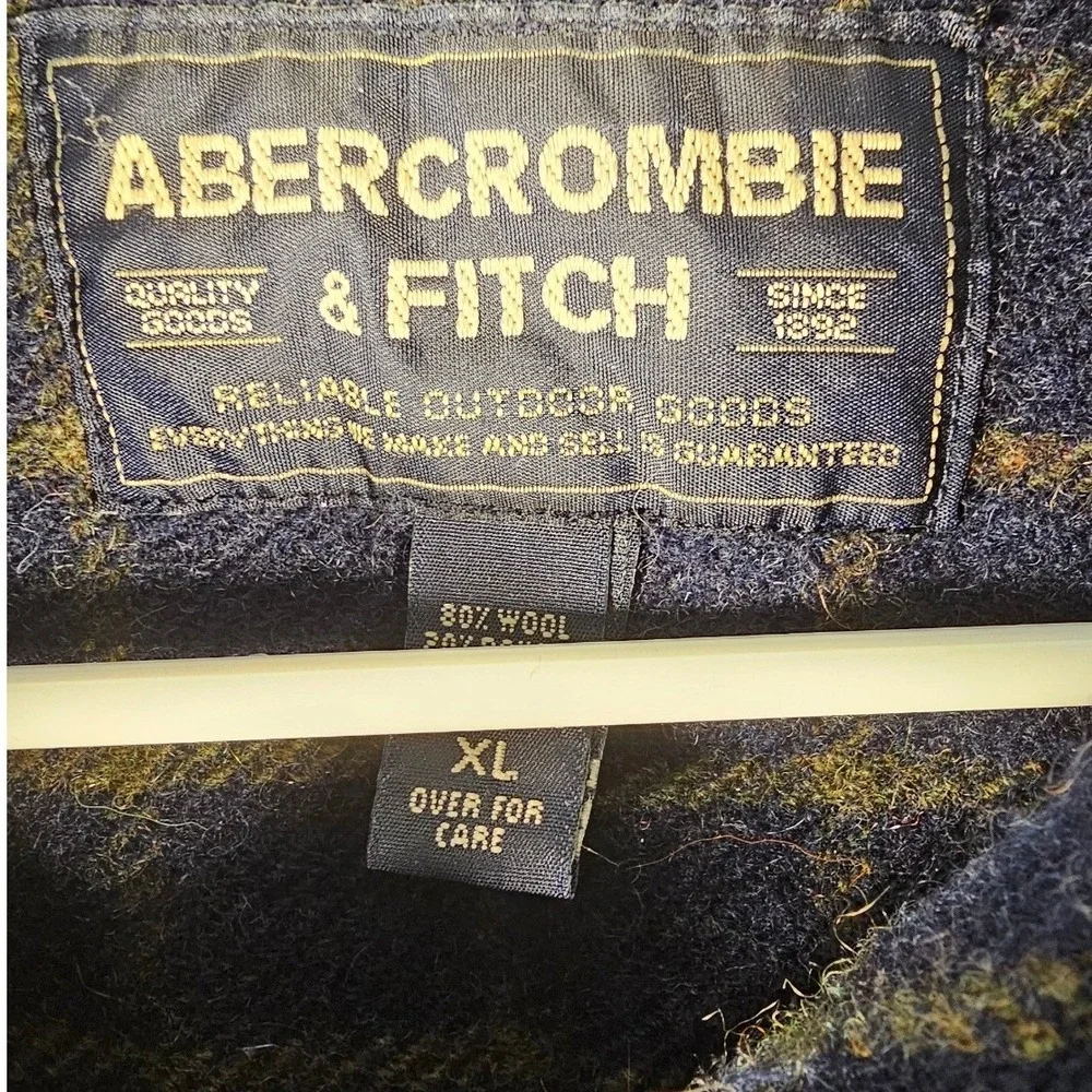 Abercrombie & Fitch  XL Wool Blend Plaid Flannel Shirt Navy Yellow‎ Windowpane