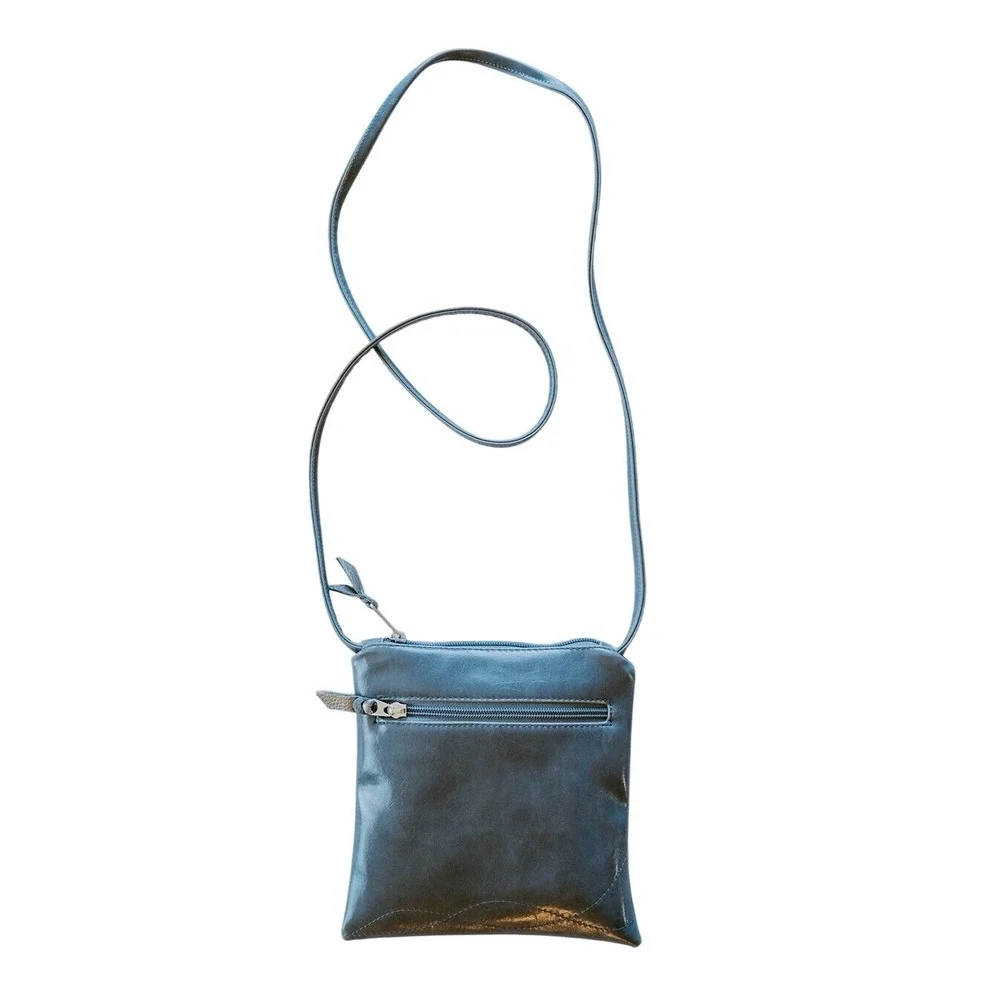 Crystalyn Kae Gray Vegan Leather Crossbody‎ Bag Floral Lining Minimalist Luxe