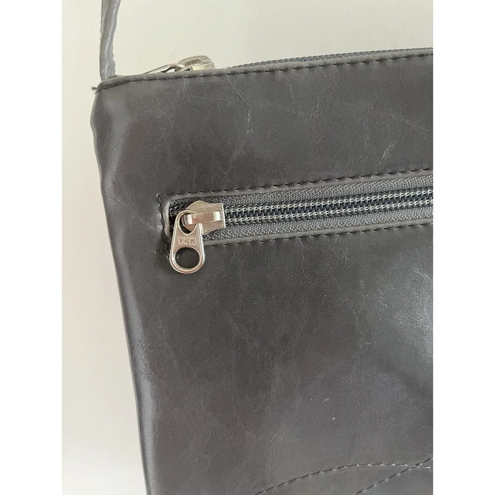 Crystalyn Kae Gray Vegan Leather Crossbody‎ Bag Floral Lining Minimalist Luxe