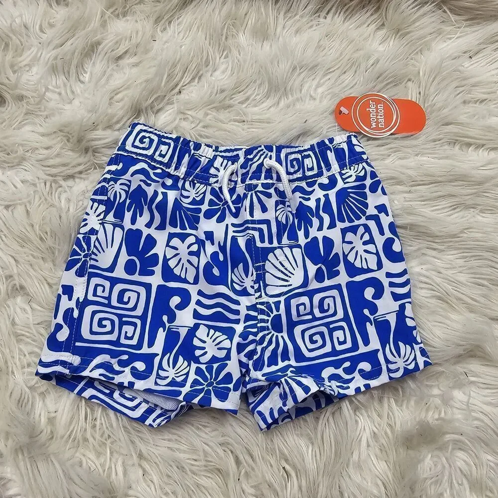 Wonder Nation Cobalt Crush Blue White Printed Baby Boy 12M Family Swimwear Line