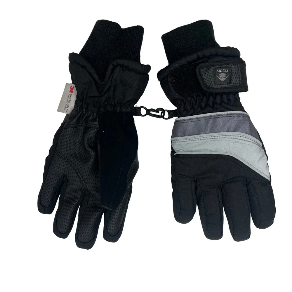 NICE‎ CAPS Kids Child L XL Black Waterproof 3M Thinsulate Snow Ski Gloves