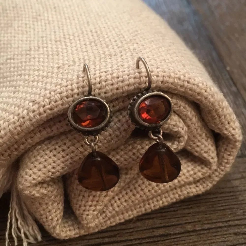 Sterling Silver Earrings Amber & Topaz Color