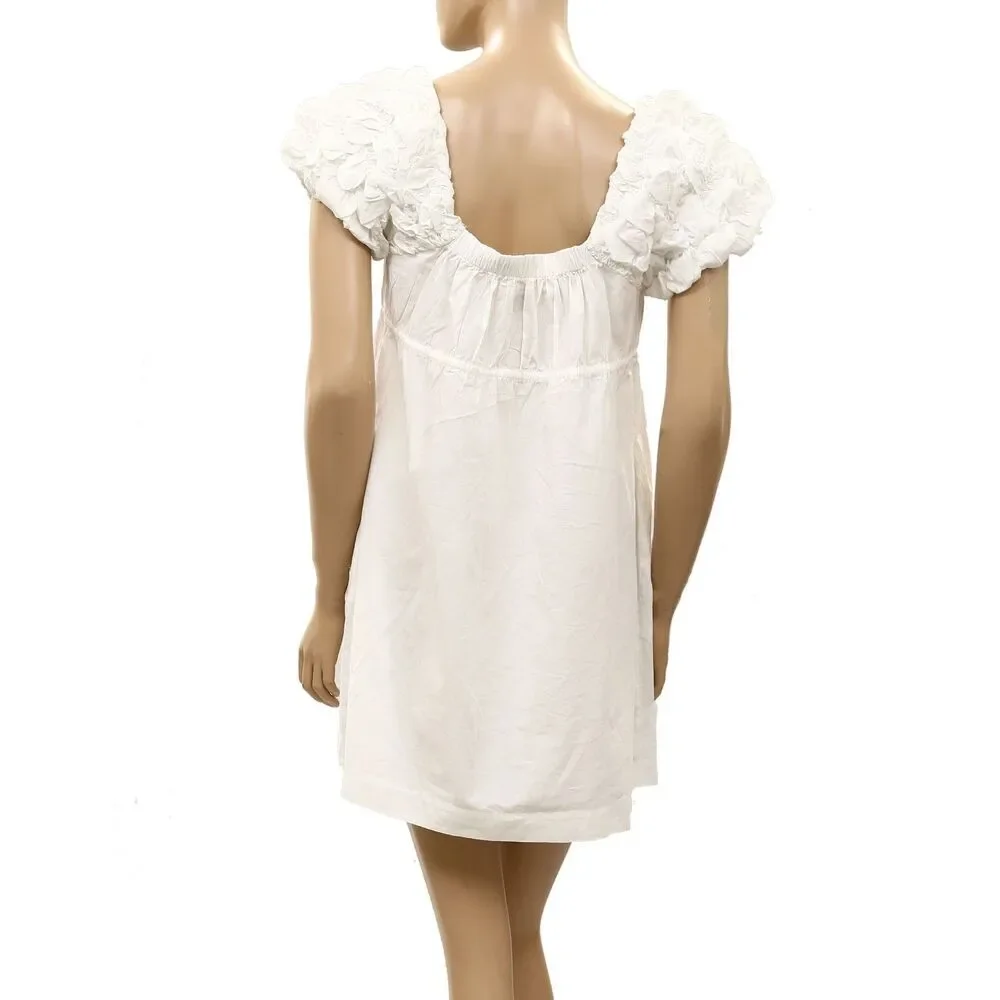 Free People Free Est Flaunt It Mini Dress Ruched Smocked Puff Sleeves XL 288772