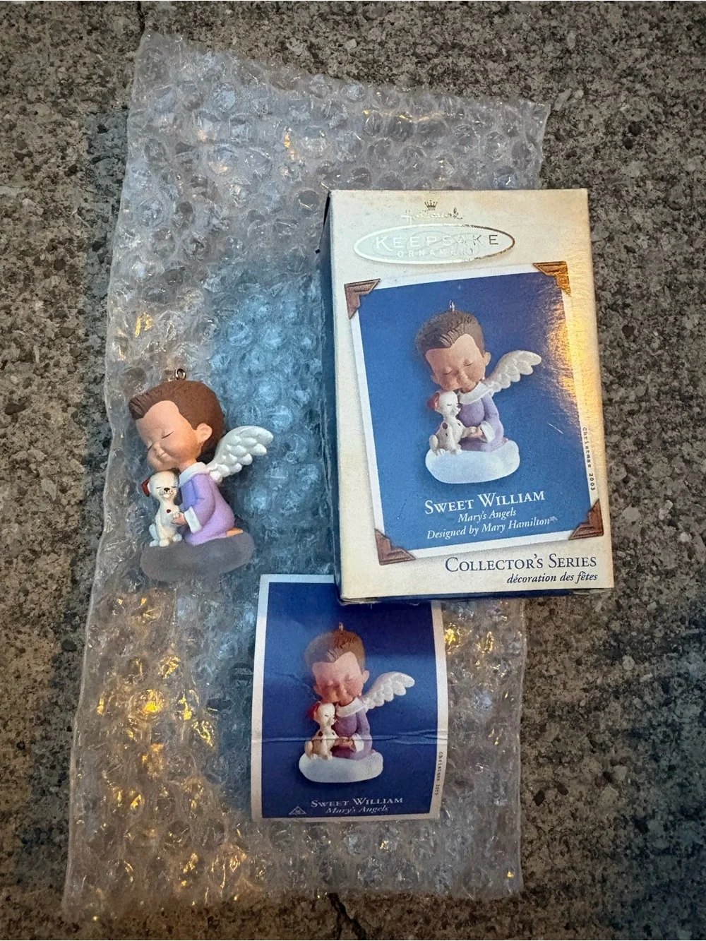 Hallmark Sweet William Angel Ornament - Purple Outfit, White Wings