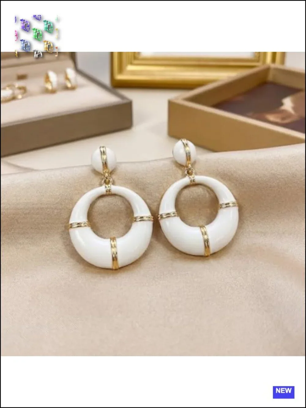 Retro Enamel & Gold-Tone Circular Drop Earrings, Bold Geometric Dangle