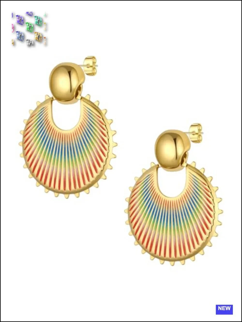 Stainless Steel 18K Gold Plated Fan-Shaped Drop Dangle Earrings Chunky