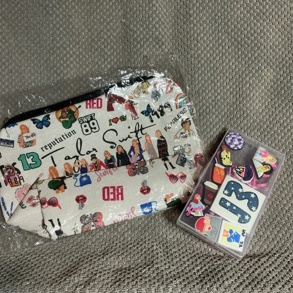 Taylor Swift Era BUNDLE Makeup Bag & Straw Covers‎ Set Of 10 Plus Tattoos! NEW