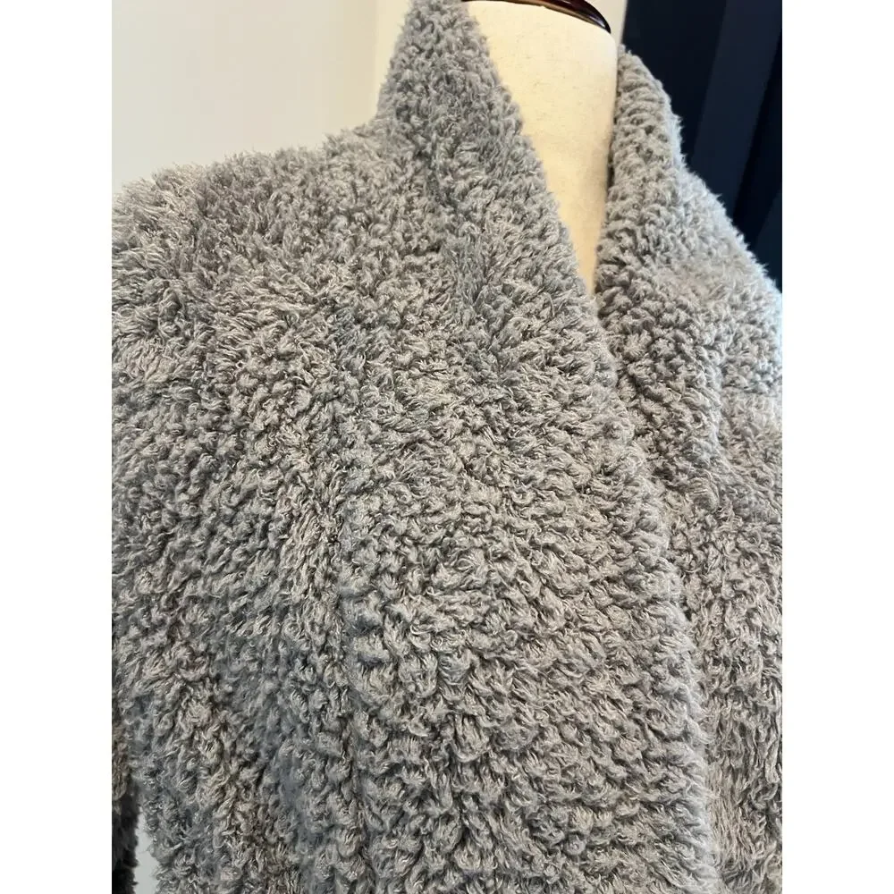 NATORIE Josie Plush Thigh Length Robe-Small-Pockets-Tie Closure-Gray-Soft-Lounge