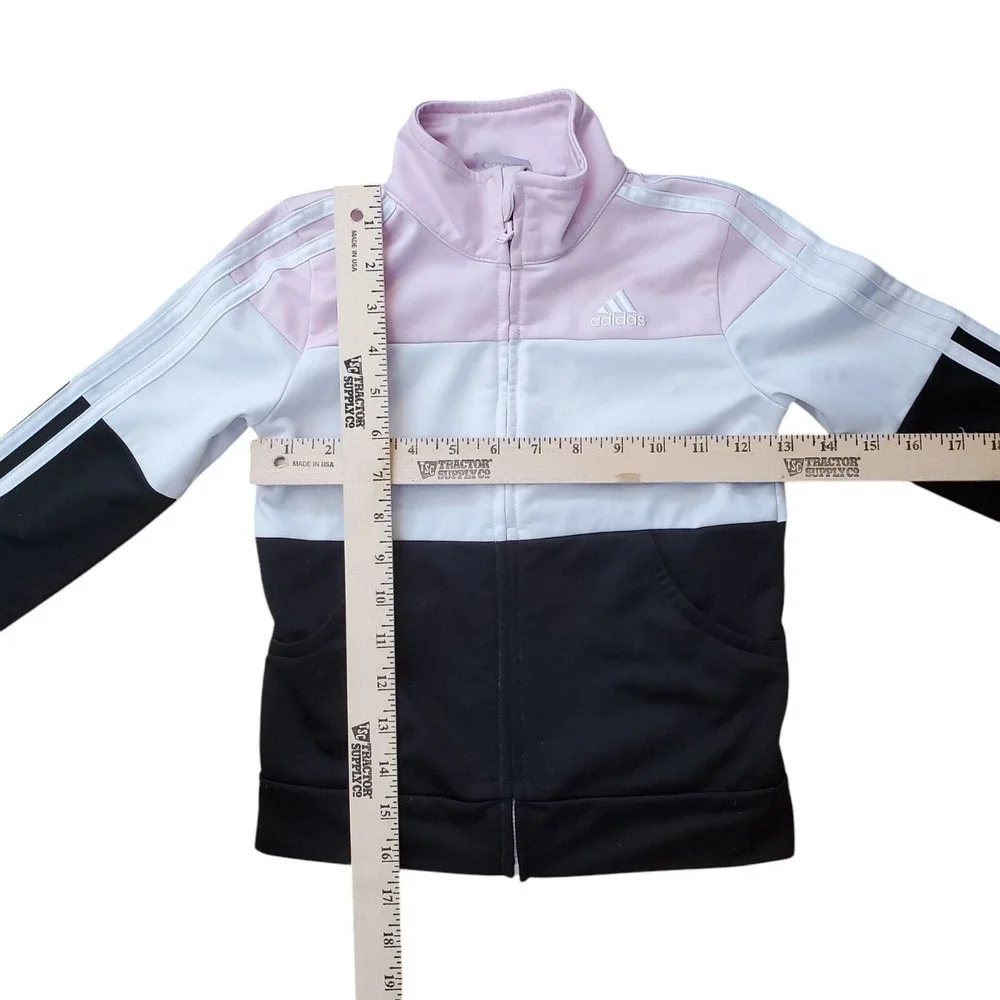 Adidas Girl's Track Jacket Full Zip Color Block‎ Pink White Black Stripes Size 6