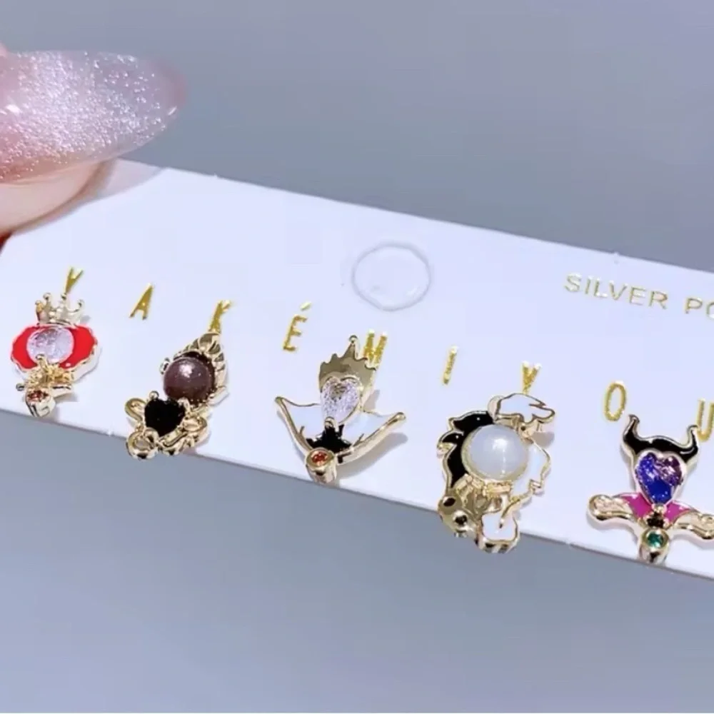 14K Gold Disney Villains Gemstone Theme Earrings Mismatched Stud Set