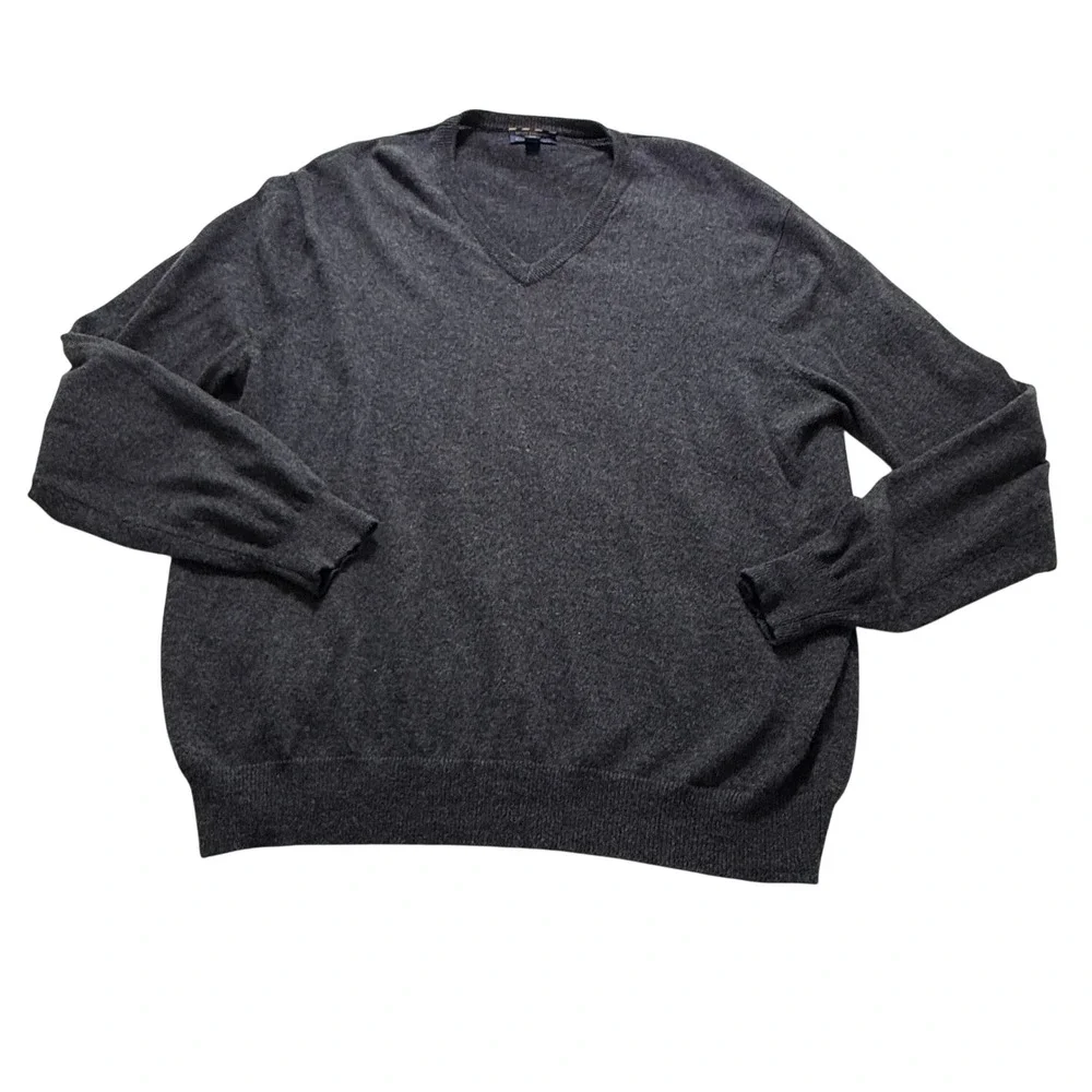 Club Room 100% Cashmere V-Neck Sweater Mens XL Heather Gray Luxury‎ Preppy
